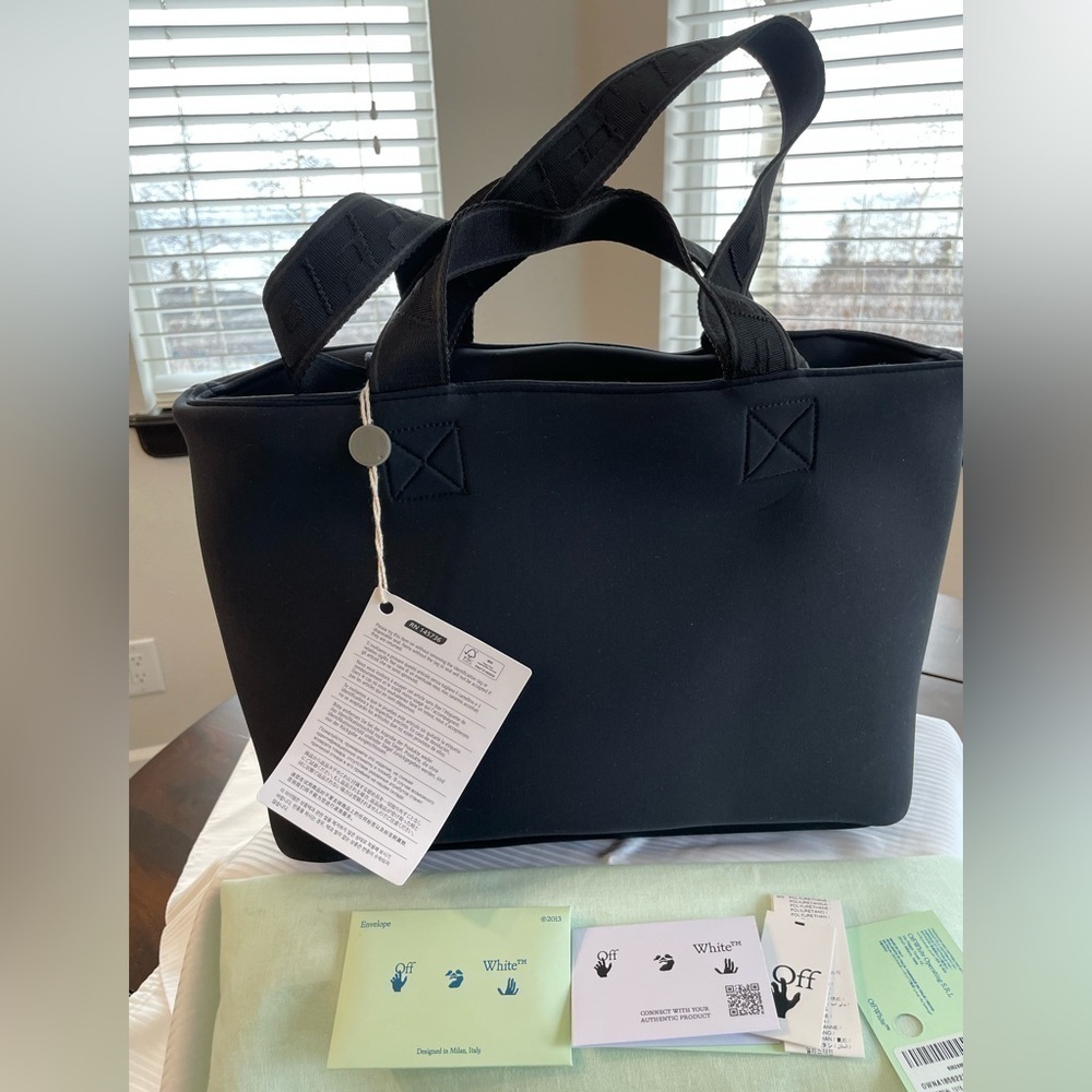 Off-White c/o Virgil Abloh.Women's Black Commercial Printed Neoprene Tote. NWT - Picture 3 of 9